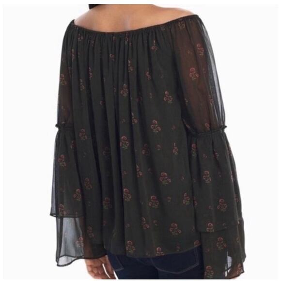 WHBM Whimsigoth Top Sheer Floral Bell Sleeve Peasant Boho Fairy Goth Vamp Green - Picture 3 of 11